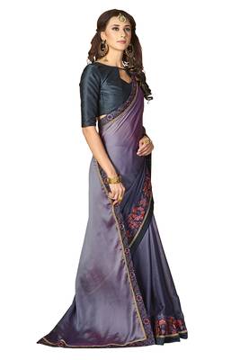 Purple embroidered crepe saree with blouse 2