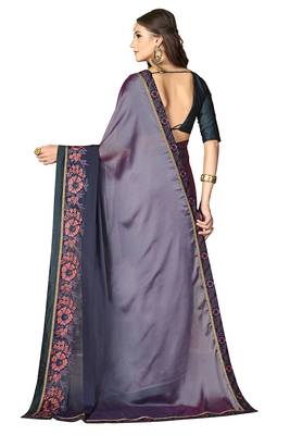 Purple embroidered crepe saree with blouse 3
