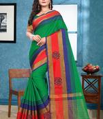 Green Plain Cotton Silk Saree With Blouse