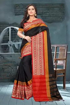   black plain cotton silk saree with blouse