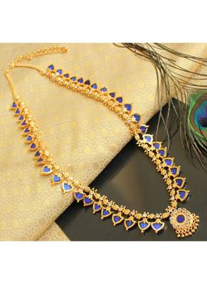 Beautiful Gold Plated Blue Palakka Designer Short Haar Dj21865 1