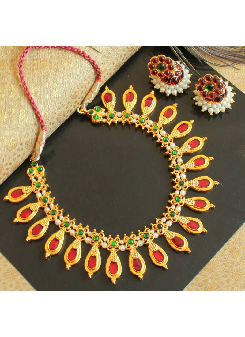 Beautiful Red Green Palakka Designer Necklace Set
