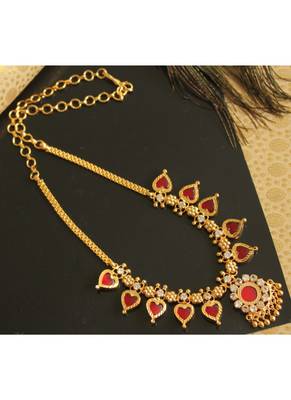 Beautiful Kerala Style Red Designer Necklace Dj19200 1