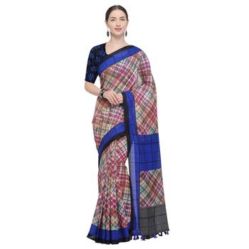 Multicolor Printed Linen Saree With Blouse 1