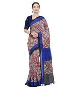 Multicolor Printed Linen Saree With Blouse