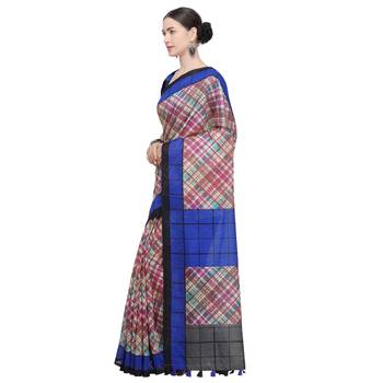 Multicolor Printed Linen Saree With Blouse 2