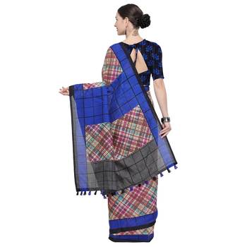Multicolor Printed Linen Saree With Blouse 3