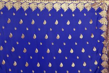 Navy Blue Chiffon Embroidered Party Wear Saree with Blouse 6