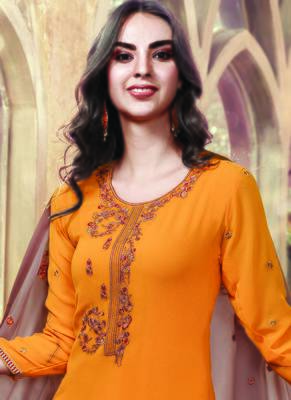 Orange Georgette Straight Suits 2