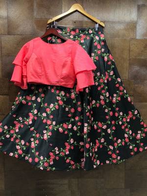 Multicolor Printed Satin Semi Stitched Lehenga With Dupatta 1