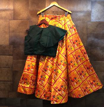 Multicolor Printed Satin Semi Stitched Lehenga With Dupatta 1