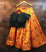 Multicolor Printed Satin Semi Stitched Lehenga With Dupatta