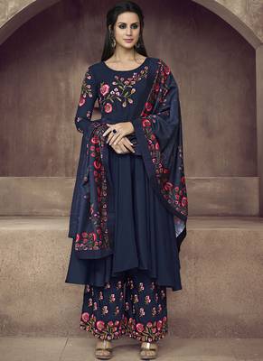 Royal Blue Silk Blend Readymade Suits 1