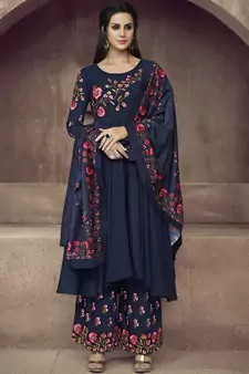 Royal Blue Silk Blend Readymade Suits