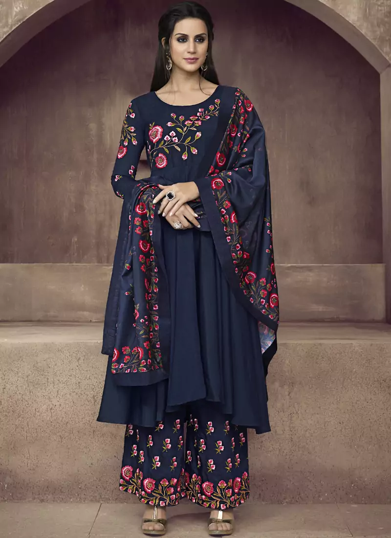 Royal Blue Silk Blend Readymade Suits