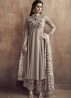 Beige Silk Blend Readymade Suits 1