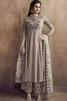 Beige Silk Blend Readymade Suits