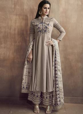 Beige Silk Blend Readymade Suits 3