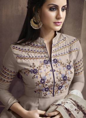 Beige Silk Blend Readymade Suits 4
