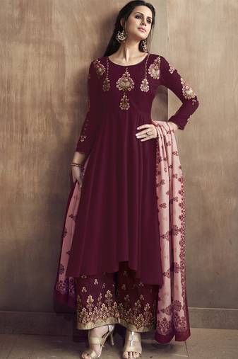 Maroon Silk Blend Readymade Suits