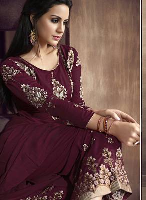 Maroon Silk Blend Readymade Suits 3