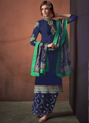 Royal Blue Silk Blend Readymade Suits 1