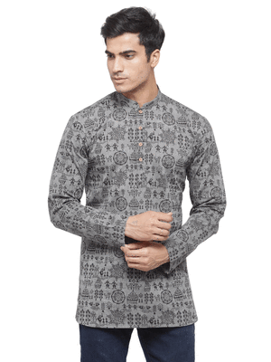 Grey plain cotton men kurtas 1