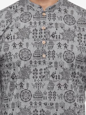 Grey plain cotton men kurtas 4
