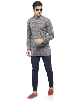 Grey plain cotton men kurtas 5