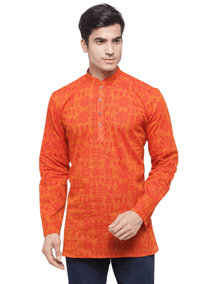 Orange plain cotton men kurtas 1