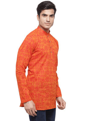 Orange plain cotton men kurtas 2