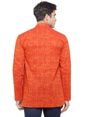 Orange plain cotton men kurtas 3