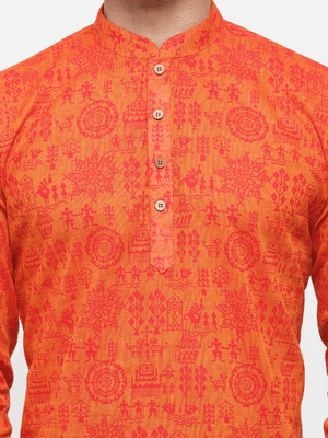 Orange plain cotton men kurtas 4