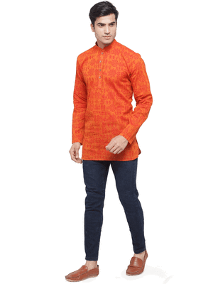 Orange plain cotton men kurtas 5