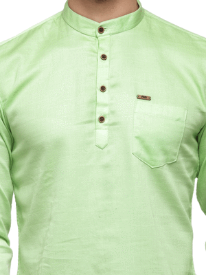 Green plain cotton men kurtas 4