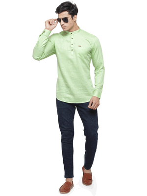 Green plain cotton men kurtas 5