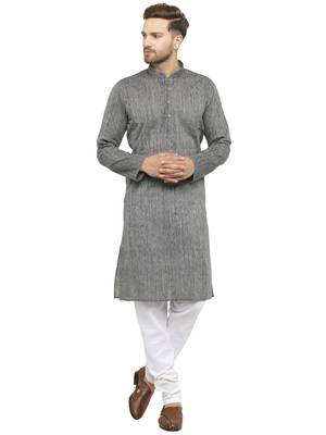 Silver plain art silk kurta-pajama 1