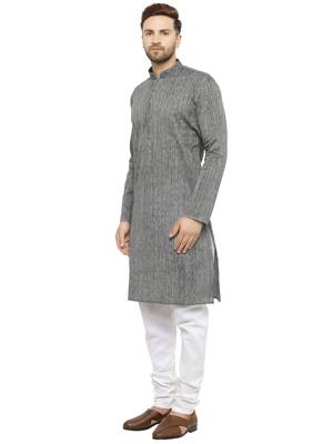 Silver plain art silk kurta-pajama 5