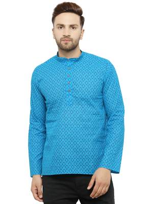 Blue printed cotton men-kurtas 1