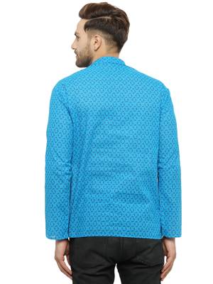 Blue printed cotton men-kurtas 3
