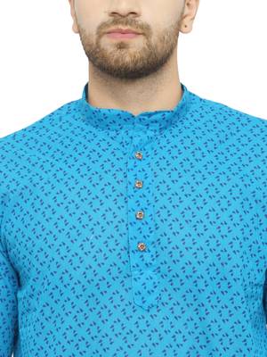 Blue printed cotton men-kurtas 4