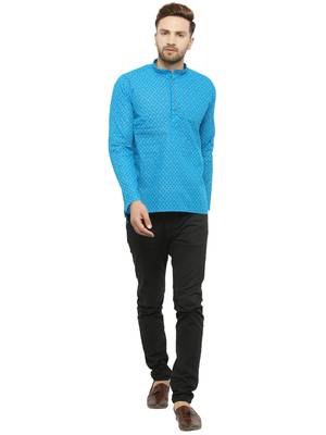 Blue printed cotton men-kurtas 5