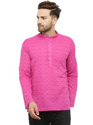 Pink printed cotton men-kurtas 1