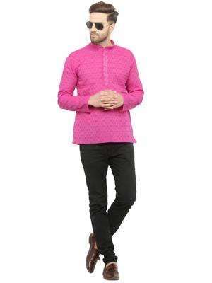 Pink printed cotton men-kurtas 5