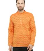 Orange printed cotton men-kurtas