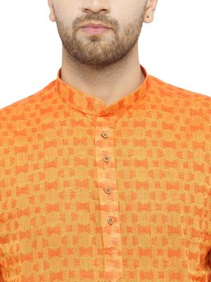 Orange printed cotton men-kurtas 4