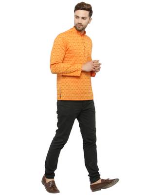 Orange printed cotton men-kurtas 5