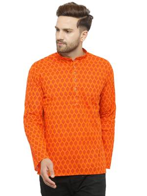 Orange printed cotton men-kurtas 1
