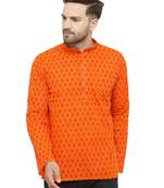 Orange printed cotton men-kurtas