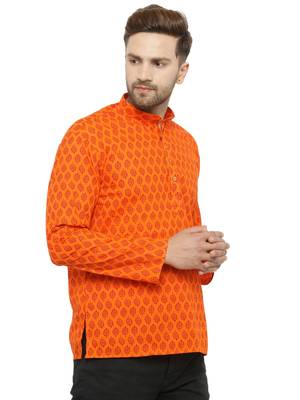Orange printed cotton men-kurtas 2